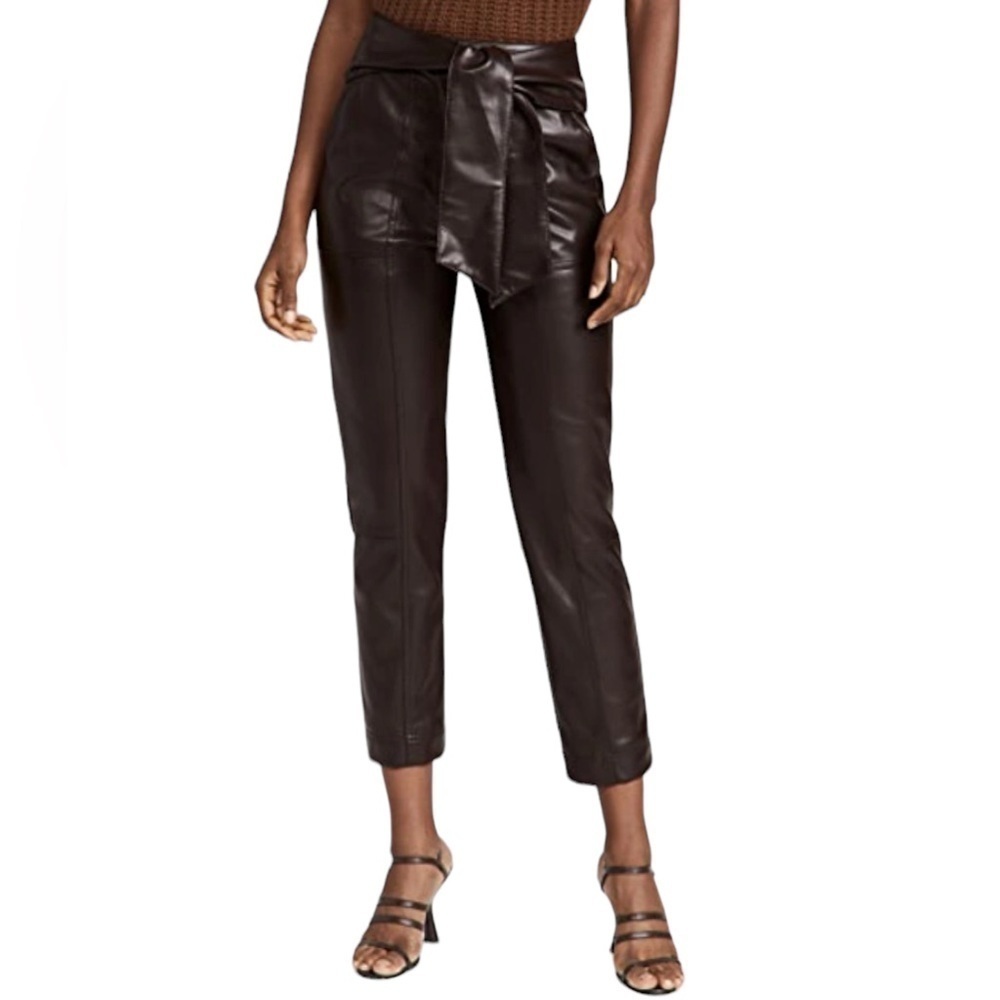 Jonathan Simkhai Tessa, brown vegan leather crop trousers pants women’s 8 NWOT